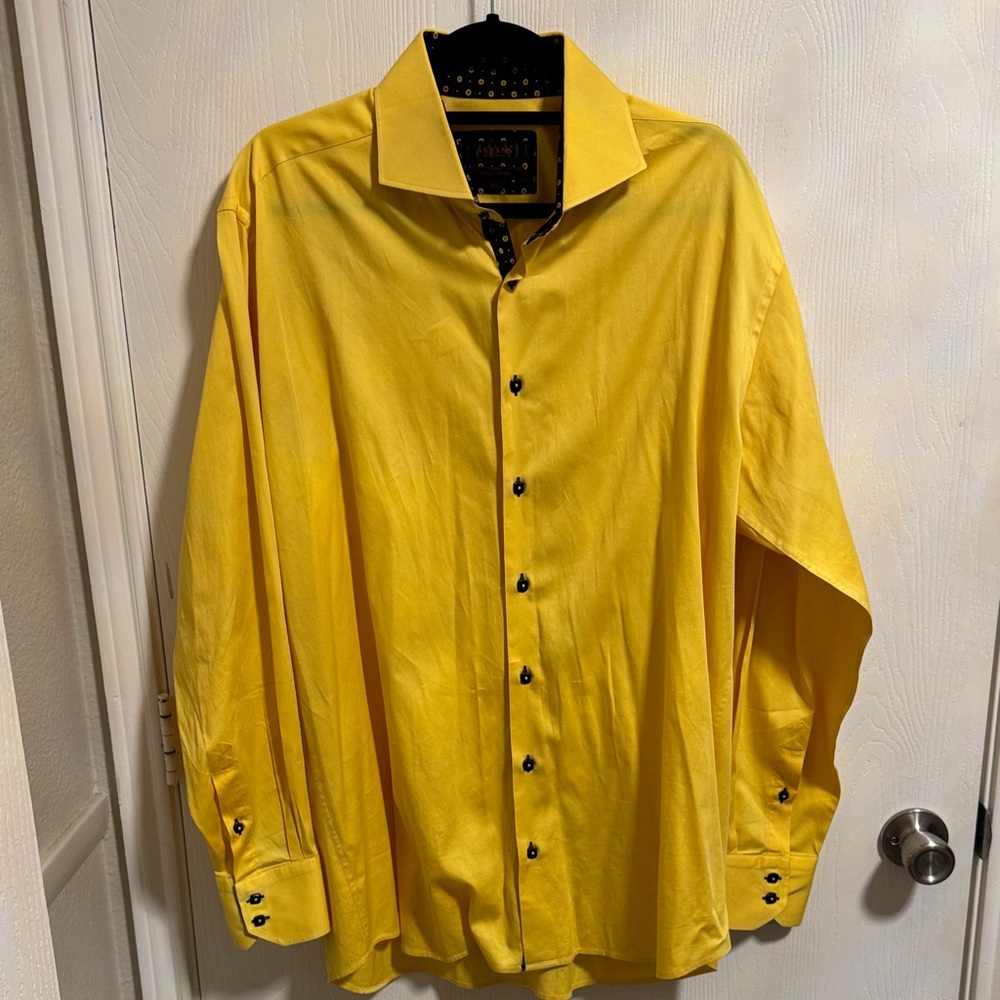 AXXESS‎ Long Sleeve Pure Cotton Square Button Down Mens 2XL Yellow Dress Shirt